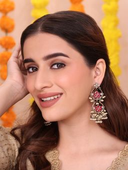 Fida - Golden Red Floral Jhumka Earrings