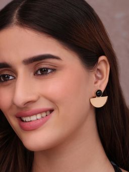 ToniQ - Modern Gold Half-Moon Black Cabochon Earrings