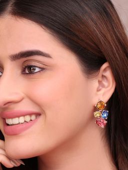 ToniQ - Vibrant Rose Golden Multi-Color Gemstone Cluster Earrings