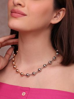 ToniQ - Multi-Color Modern Dual-Tone Gold And Silver Beaded Necklace