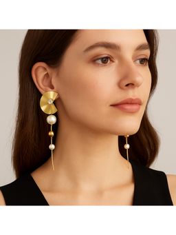 VIEN - Off White Gold Plated Pearl Drop Earrings