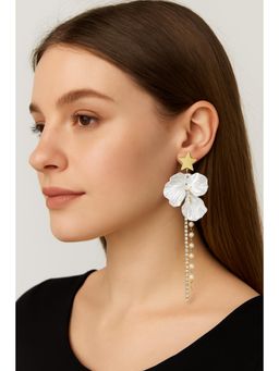 VIEN - White Elegant Star And Floral Pearls & Crystals Earrings
