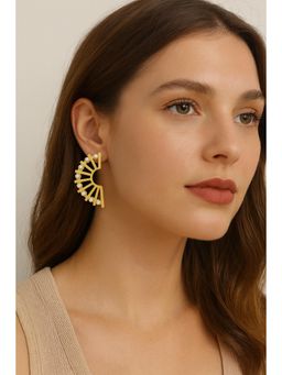 VIEN - Off White Elegant Gold-Plated Pearl Studded Fan Drop Earrings