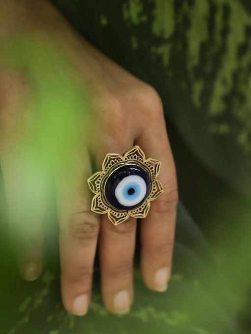SOUL WORKS Blue Mandala Eye Brass Ring