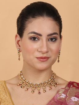 STILEADDA - Multi-Color Luxurious Gold Plated Rajwadi Necklace & Earrings Set