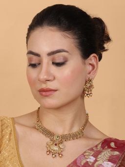 STILEADDA - Multi-Color Gold Plated Rajwadi Mayuraksh Necklace & Earrings Set