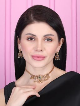 STILEADDA - Multi-Color Exquisite Gold Plated Peacock Necklace & Earrings Set