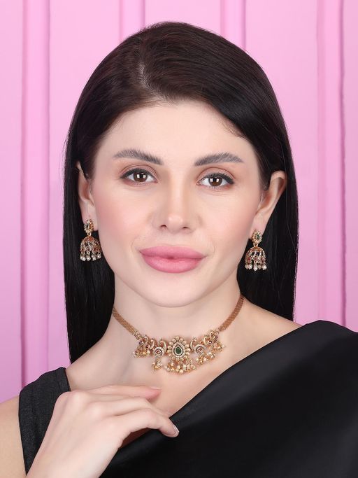 STILEADDA Multi-Color Exquisite Gold Plated Peacock Necklace & Earrings Set