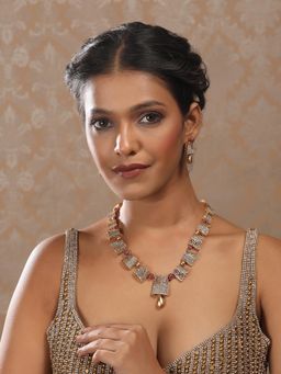 STILEADDA - Red Designer Gold Plated Ad Stone Necklace & Earrings Set