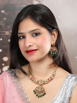 STILEADDA - Temple Lakshmi Multi-Color Beads Necklace & Earrings Set