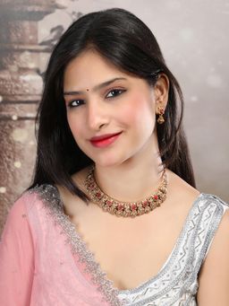 STILEADDA - Antique Matte Finish Coral Stones Studded Necklace & Earrings Set