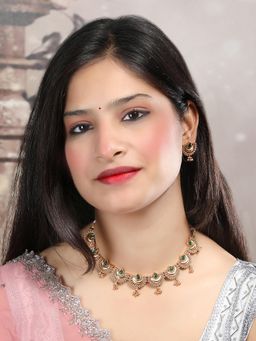 STILEADDA - Gold Finish Green Half Moon Shape Necklace & Earrings Set