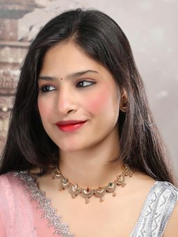 STILEADDA - Gold Finish Multi-Color Half Moon Shape Necklace & Earrings Set