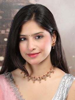 STILEADDA - Gold Finish Red Half Moon Shape Necklace & Earrings Set