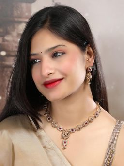 STILEADDA - Antique Red Lakshmi Peacock Necklace & Earrings Set