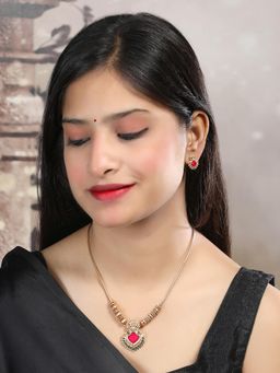 STILEADDA - Red Meenakari Beads Necklace & Earrings Set