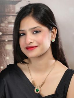 STILEADDA - Gold Plated Green Meenakari And Beads Necklace & Earrings Set