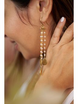 SOUL WORKS - White Lumina Dancing Brass Droplets Earrings