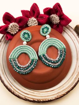 STILEADDA - Handmade Green Half Moon Pearl Earrings