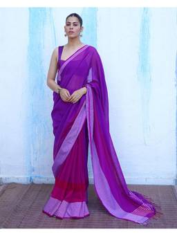 Chidiyaa - Ntc Thalassa Royal Purple Handwoven Cotton Saree