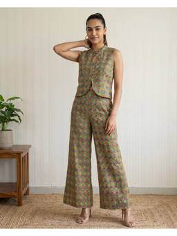 Shri Sanyogini - Green Hand Block Printed Cotton Co-Ord Set