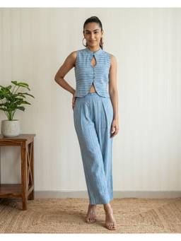 Shri Sanyogini - Blue Stripes Cotton Co-Ord Set