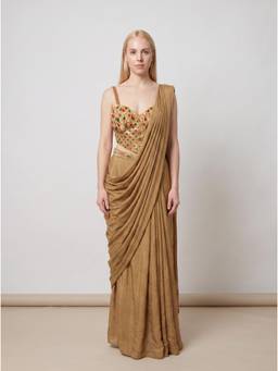 NIYARA INDIA - Swarna Gold Pre-Draped Saree with Corset