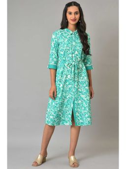 Aurelia - Green Cotton Floral Printed Summer Dress