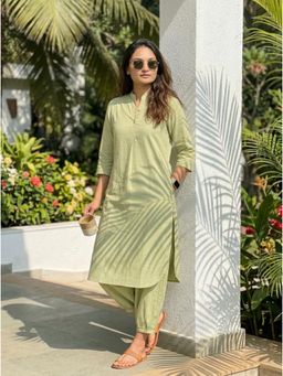 Gharana India - Aira Matcha Green Kurta with Afgani Salwar