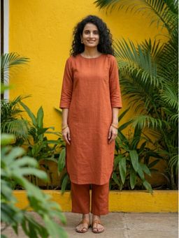 Gharana India - Aira Rust Solid Kurta with Straight Pant