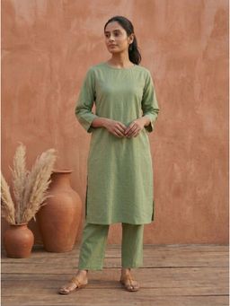 Gharana India - Aira Sage Green Solid Kurta with Straight Pant