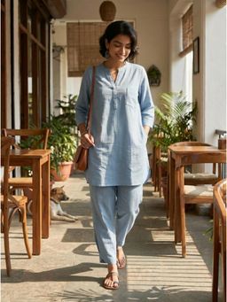 Gharana India - Aira Slate Blue Solid Kurta with Pant