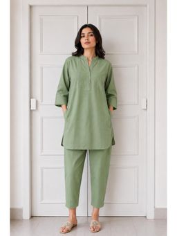 Gharana India - Aira Sage Green Solid Kurta with Pant
