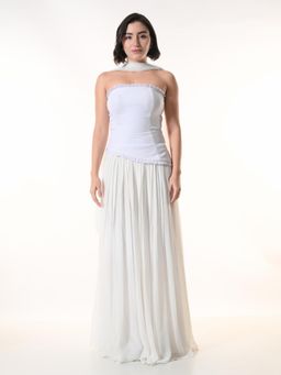 KELIN - White Mae Indo-Western Corset with Lehenga & Dupatta