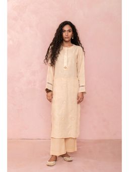 LABEL NAARITI - Beige Radhika Embroidered Kurta and Pant