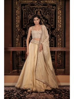 Vana Ethnics - Beige Flat Silk Zardosi Embroidered Blouse with Lehenga & Dupatta