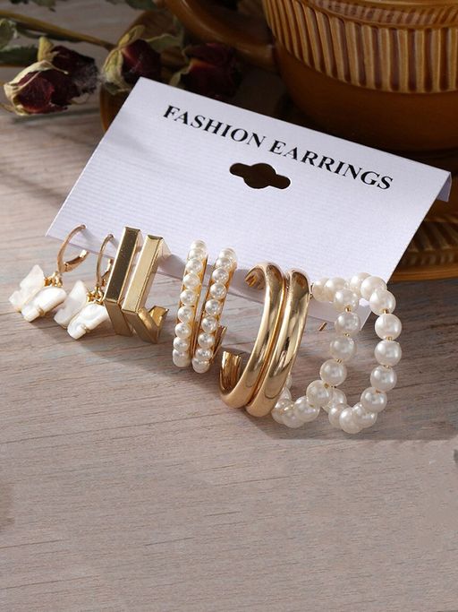 Jewels Galaxy Gold Plated Contemporary Drop and Hoop Earrings Set of 5