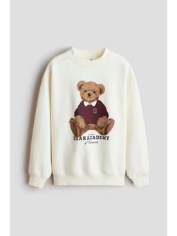 H&M - Girls White Loose-Fit Printed Sweatshirt