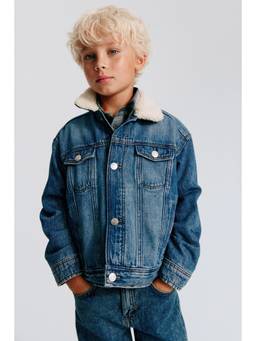 H&M - Boys Blue Teddy-Collar Denim Jacket