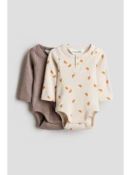 H&M - Boys Beige 2-Pack Henley Bodysuits