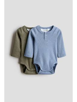 H&M - Boys Green 2-Pack Henley Bodysuits