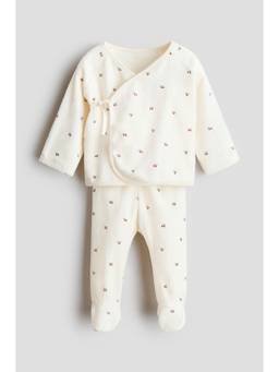 H&M - Girls White 2-Piece Velour Cardigan And Trousers Set