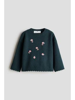 H&M - Girls Green Embroidery-Detail Cotton Jumper