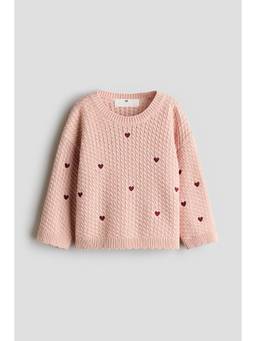H&M - Girls Pink Embroidery-Detail Cotton Jumper