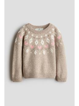H&M - Girls Beige Jacquard-Knit Jumper