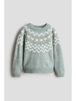 H&M - Girls Green Jacquard-Knit Jumper