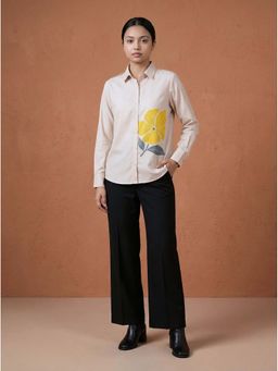 ZNKL - Cotton Blend Relaxed-Fit Flower Button-Down Collared Beige Shirt