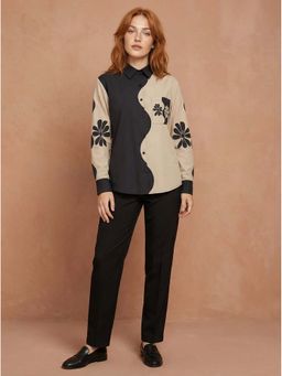 ZNKL - Comfort-Fit Contrast Floral Print Pocketed Cotton Blend Shirt