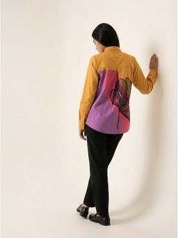 ZNKL - Rainbow Colour Over-Size Back Digital Flower Print Cotton Blend Yellow Shirt