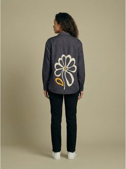 ZNKL - Comfy-Fit Cotton Blend Digital Floral Print On Back Full Sleeve Black Shirt